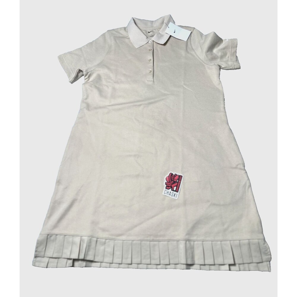 Nike Golf Pleated Polo Dress Cream Collared Lightweight Women Large IF8522-010